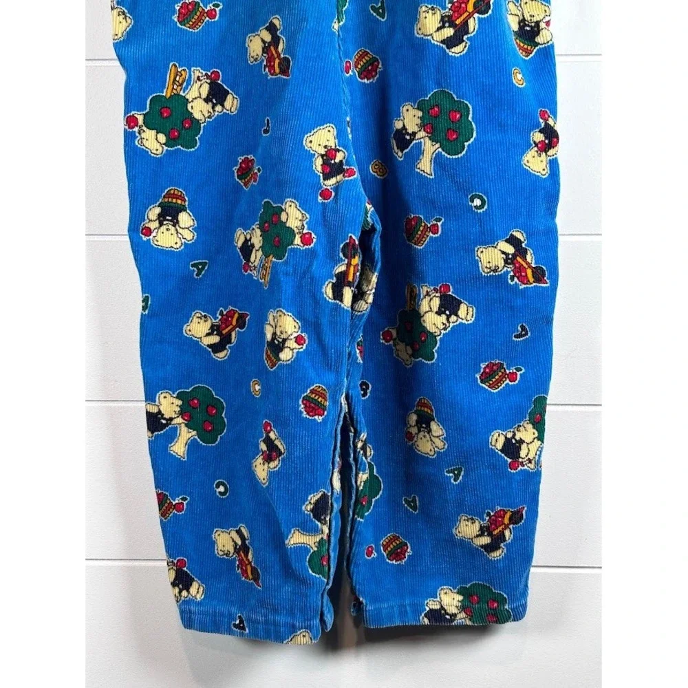 Vintage OshKosh‎ Kids Corduroy Overalls Blue Bear Tree Print Adjustable Straps